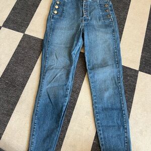 J Brand High-Rise Sailor Jeans in Medium Blue with Button Placket